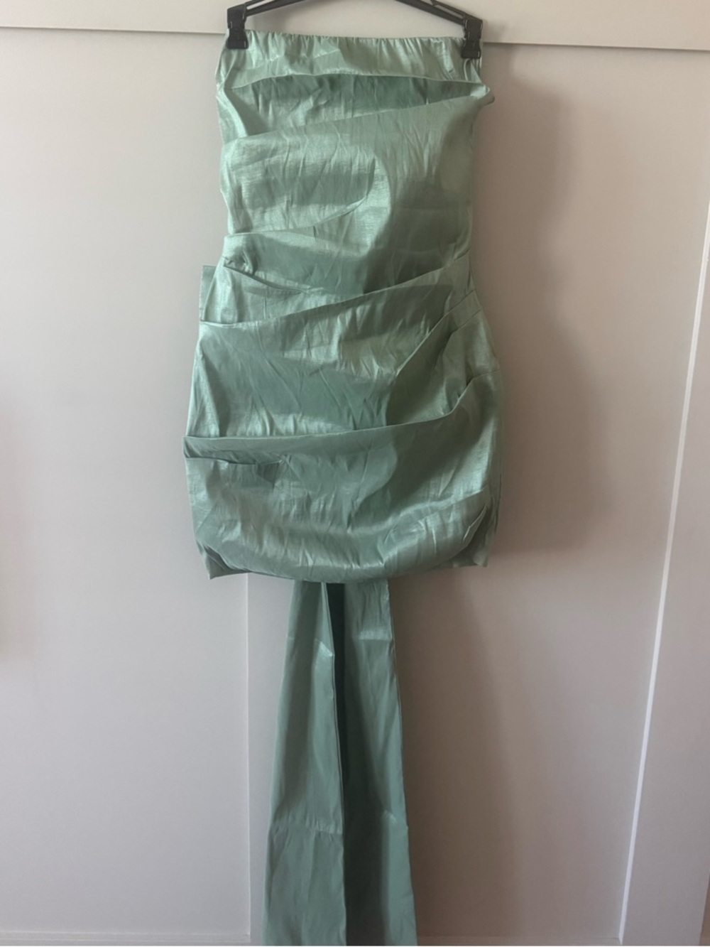 Strapless Mint Green Ruched Evening Dress with Long Sash